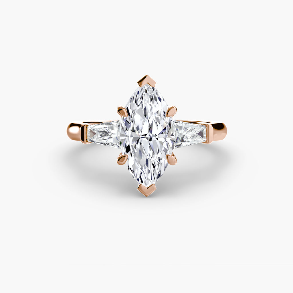 Der Drei Stein Ring (Baguette Seitensteine)