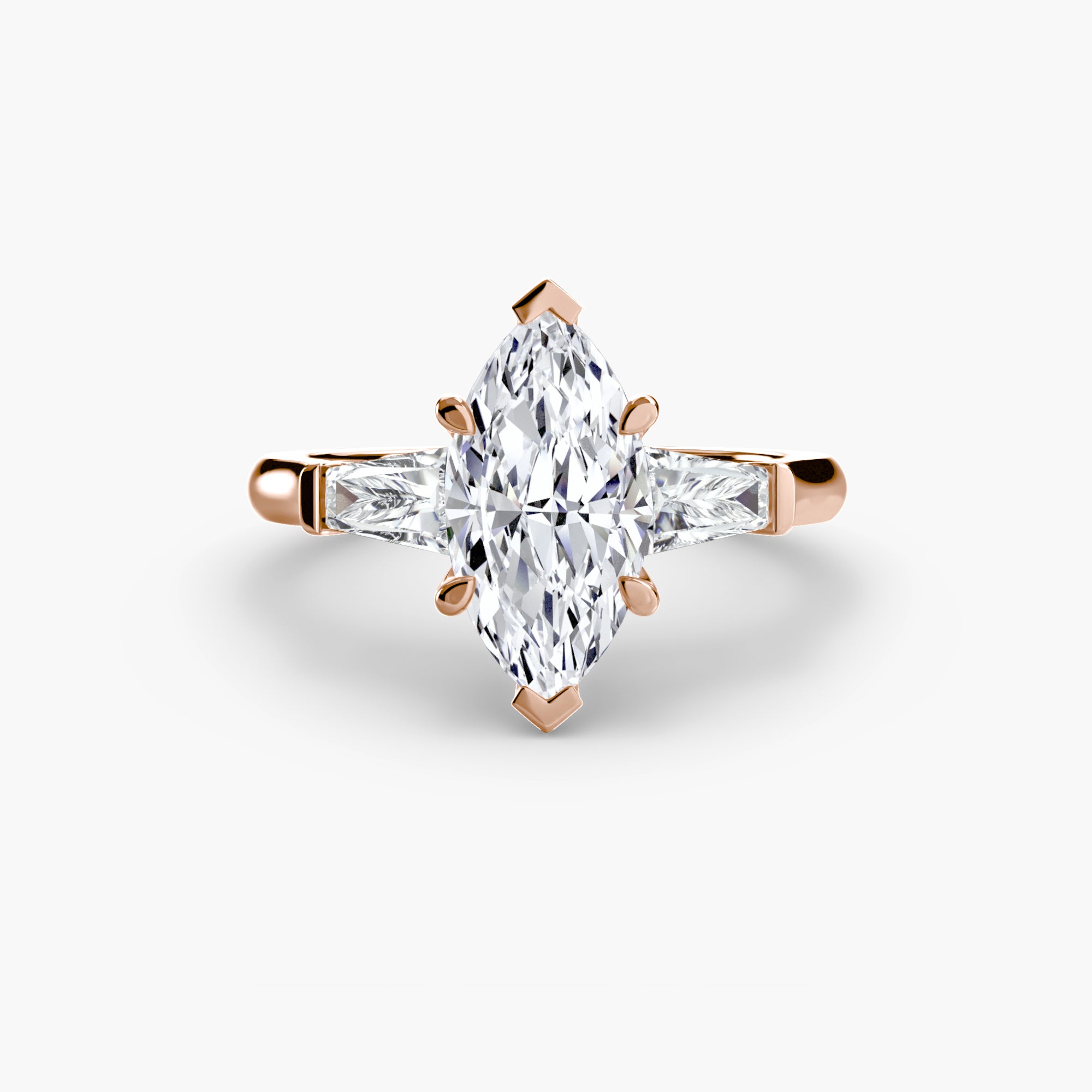 Der Drei Stein Ring (Baguette Seitensteine)