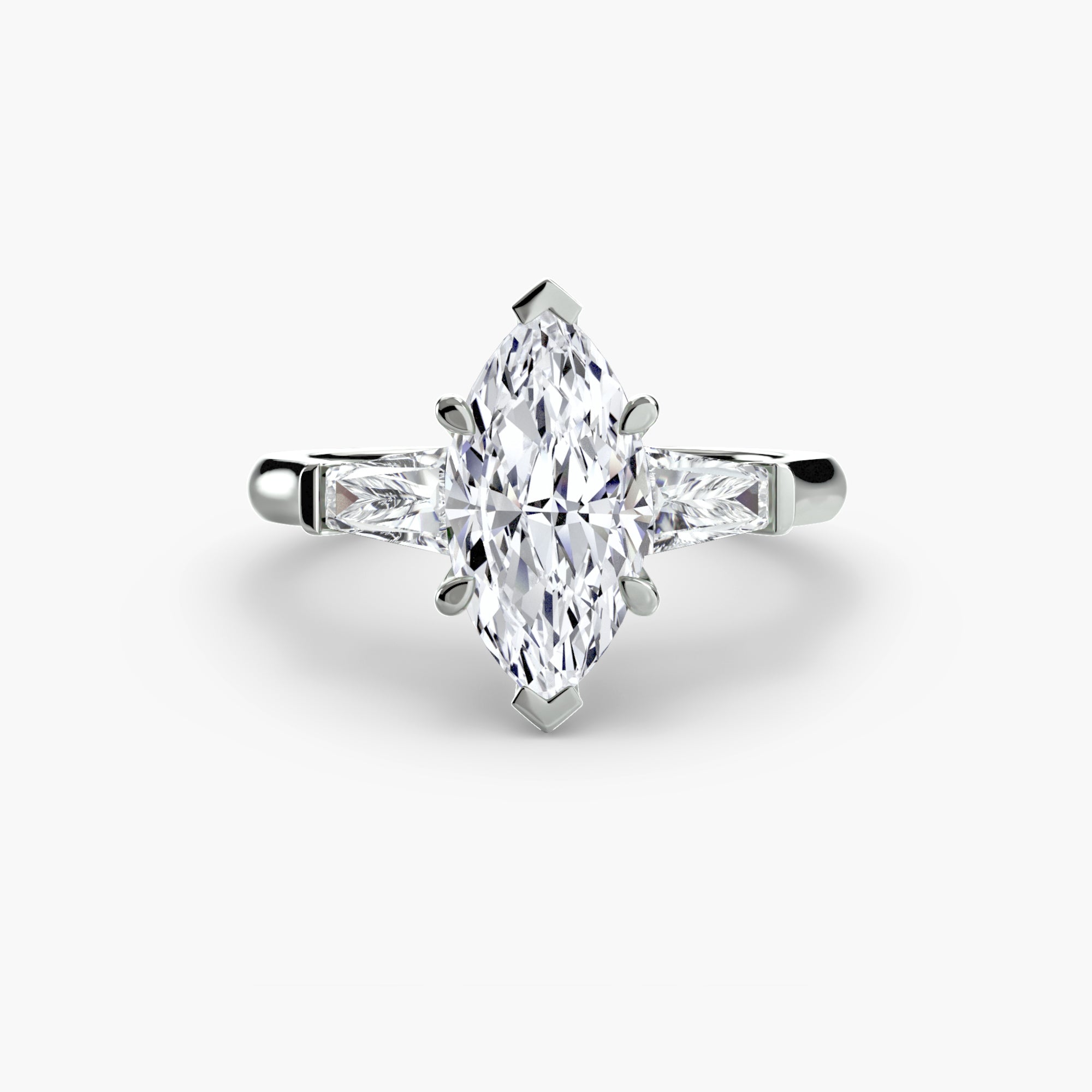 Der Drei Stein Ring (Baguette Seitensteine)
