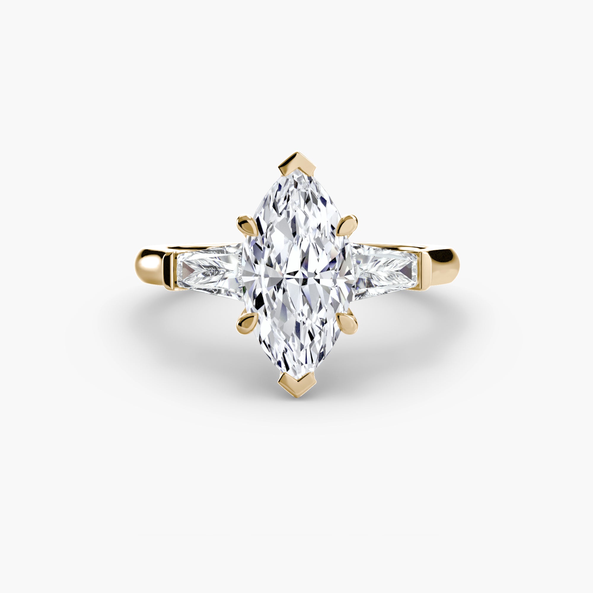 Der Drei Stein Ring (Baguette Seitensteine)